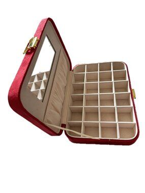 Red Suedelike Covered Jewelry Box 10" x 7" 24 compartments